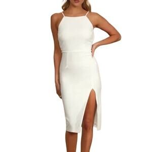 NWOT Olia High Neck Backless Midi Dress in White, Size Large